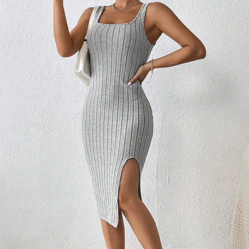 2024 Summer New Women's Tight Sexy Tank Top Dress Split Sleeveless Dress Solid Color Slim Fit Long dresses robe de soirée orange